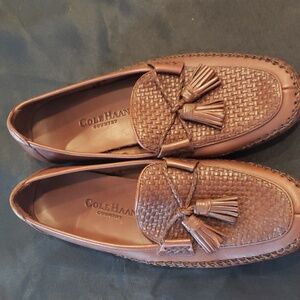 Cole Haan Tan Woven Tassel Loafers